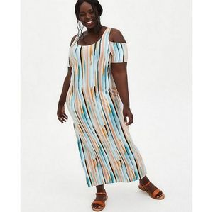 Torrid Super Soft Stripe Cold Shoulder Maxi Dress Women's Plus Size 0x NWT